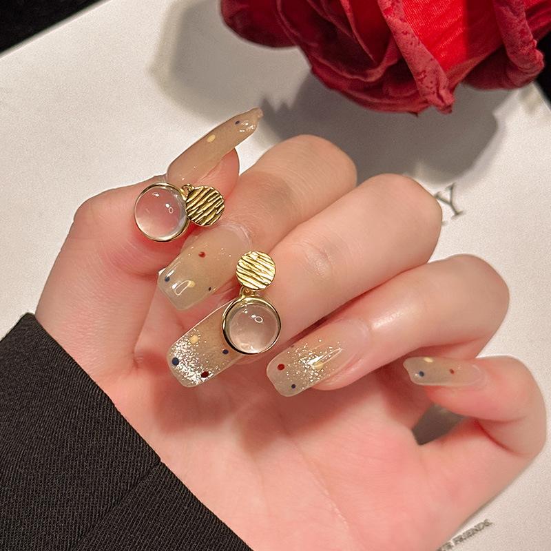 

Natural tassel powder crystal round sterling silver s925 stud earrings sweet simple fashion women s accessories clear summer daily gifts 925 silver