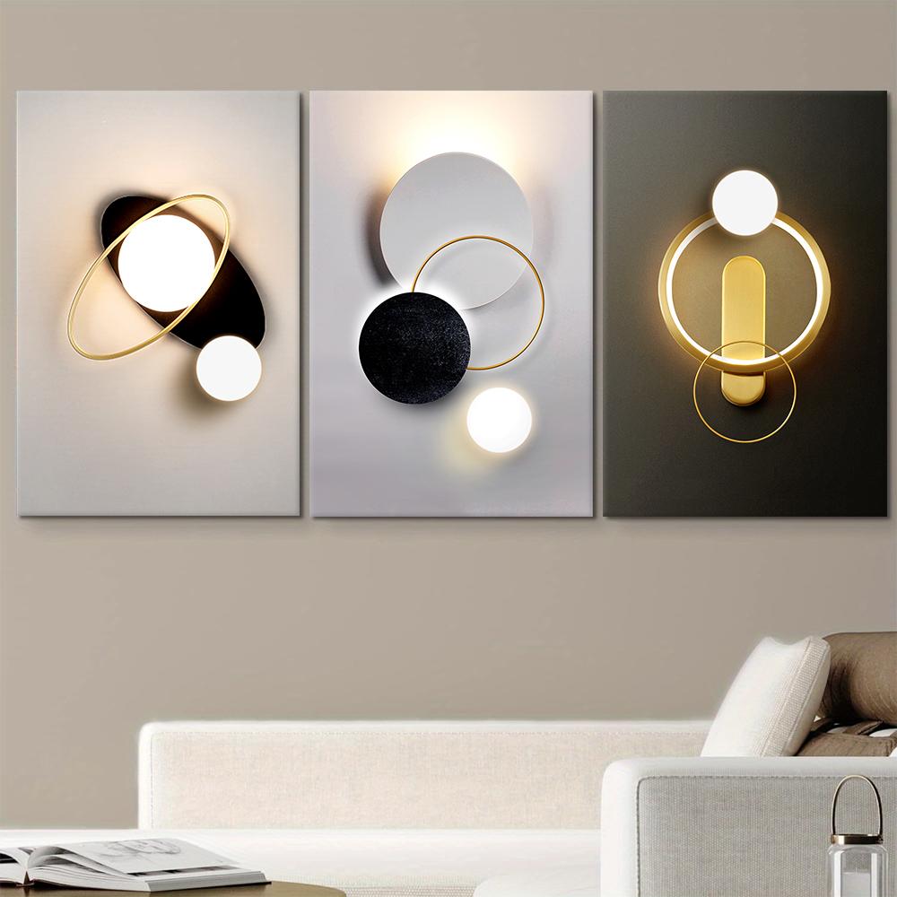 3 pezzi di tele decorative luminose a LED, design minimalista moderno, design creativo ad anello planetario, soggiorno, camera da letto, ingresso