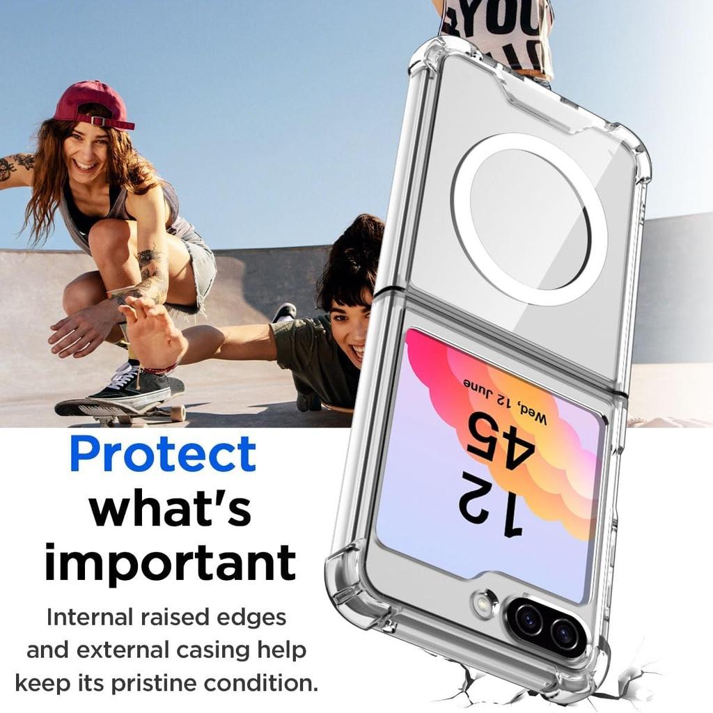 Luxury Transparent Airbag Magsafe Case for Samsung Z Flip 6 5 Acrylic TPU Magnetic Armor Cover for Samsung Galaxy Z Flip 6 Fundas