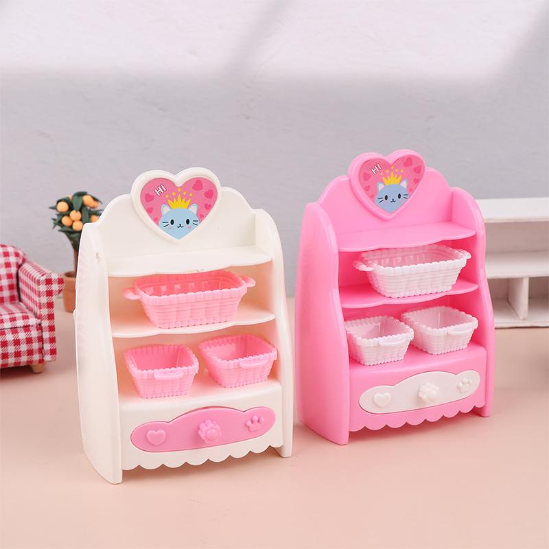 1:6 Dollhouse Miniature Kitchen Storage Cabinet W/Basket Cupboard Model Home Decor Toy Doll House Accessories