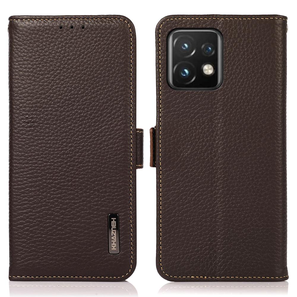 

KHAZNEH for Motorola Moto Edge 40 Pro 5G/Moto X40 5G Full Protection Wallet RFID Blocking Stand Phone Case Genuine Leather Flip Phone Cover Brown
