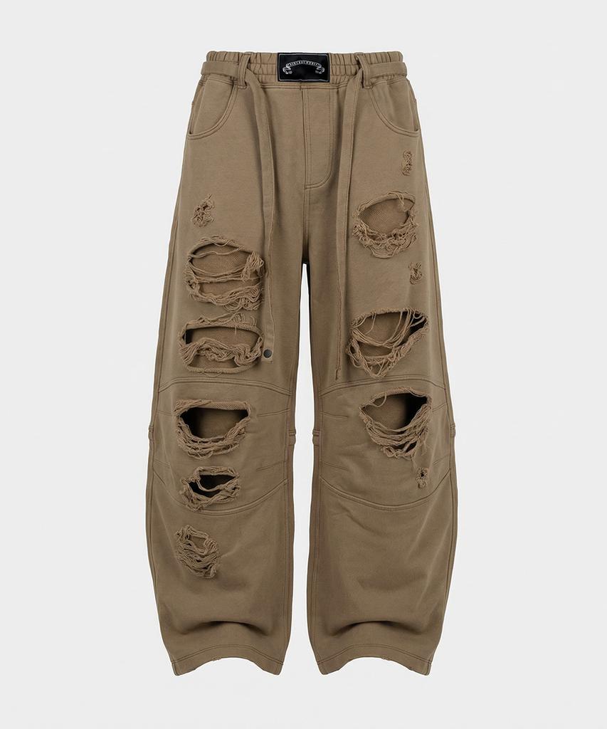 BADBLOOD Destroyed Raw-Edge Joggers - Dark Tan