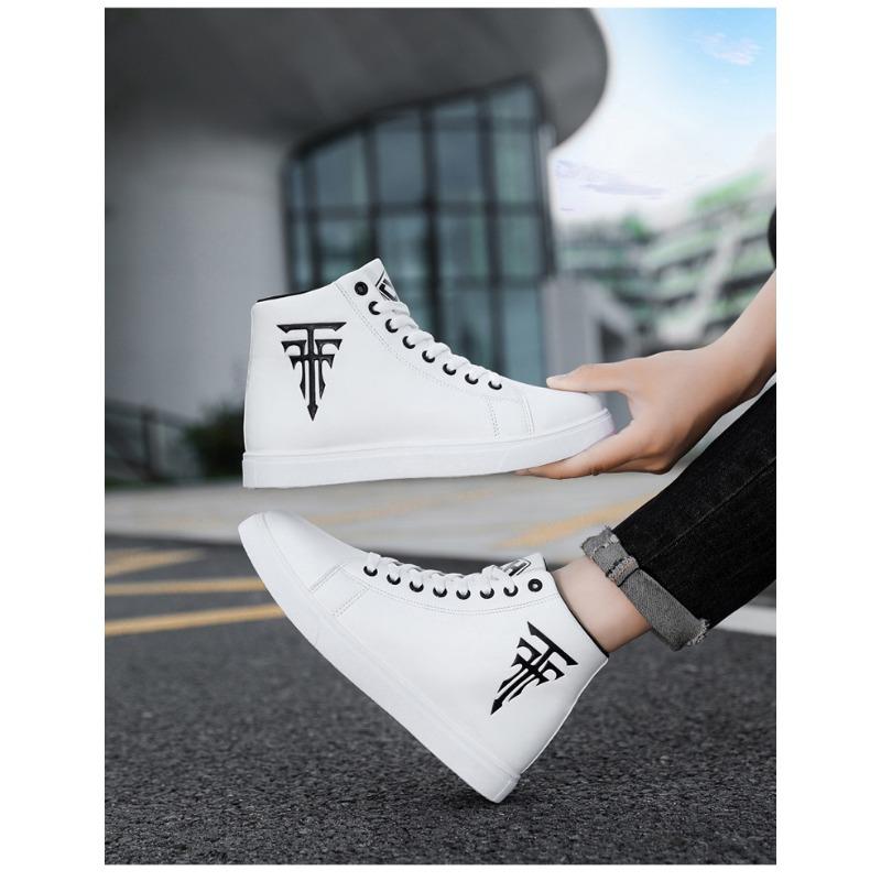 Large Men's Shoes, High Top Casual Board Shoes, Size 48, Medium Top Leather Surface, Waterproof and Anti Slip for Men