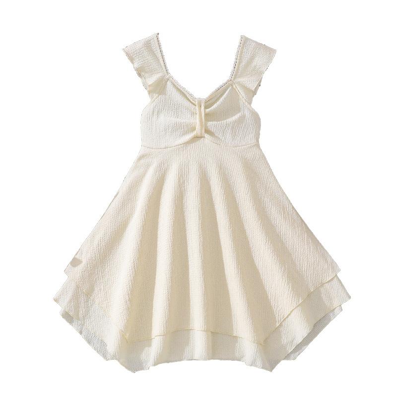 Modisches Mädchenkleid für Frühling und Sommer, Elegantes Neckholder-Spitzenbesatz-Kleid mit unregelmäßigem Saum für Kinder