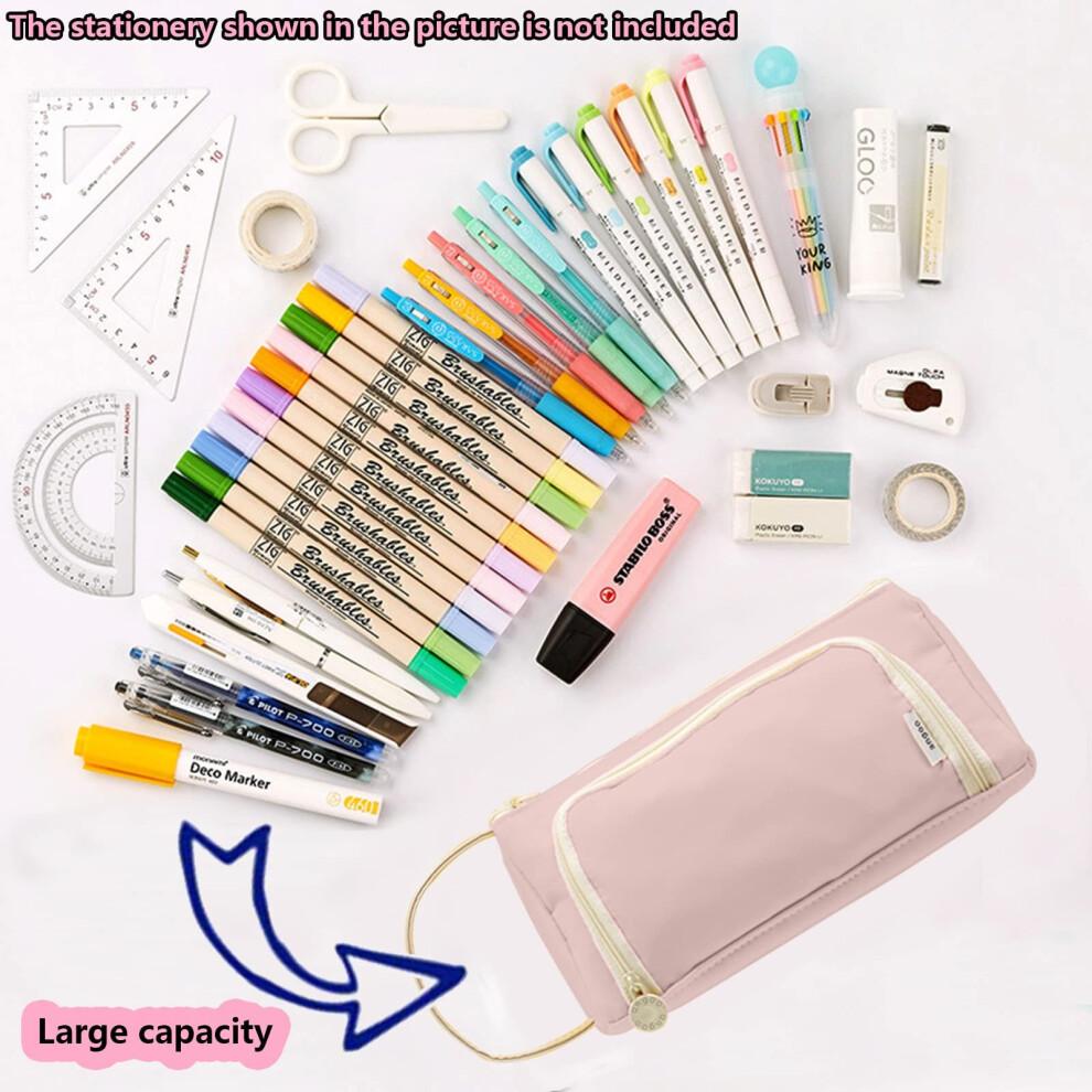 Durable Large Capacity Pencil Case, Pencil Case with Multifunctional Compartments, Pens Case Bag for Student Stationery Girls (Cream-Pink)
