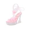 12cm Ultra High Heels Crystal Clear Heeled Women Sandals Sexy Narrow Band Cross-tied Platform Wedges Gladiator Sandals Shoes