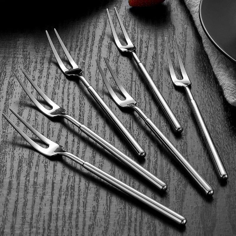 304 Stainless Steel Fruit Fork Cake Dessert Fruit Picks Mooncake Pick for Parties and Events Party Kitchen Tableware