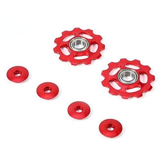 Bicycle rear derailleur pulley 11T aluminum alloy guide mountain bike jockey wheel speed bearing transmission 2 pieces (red) tension pulley.