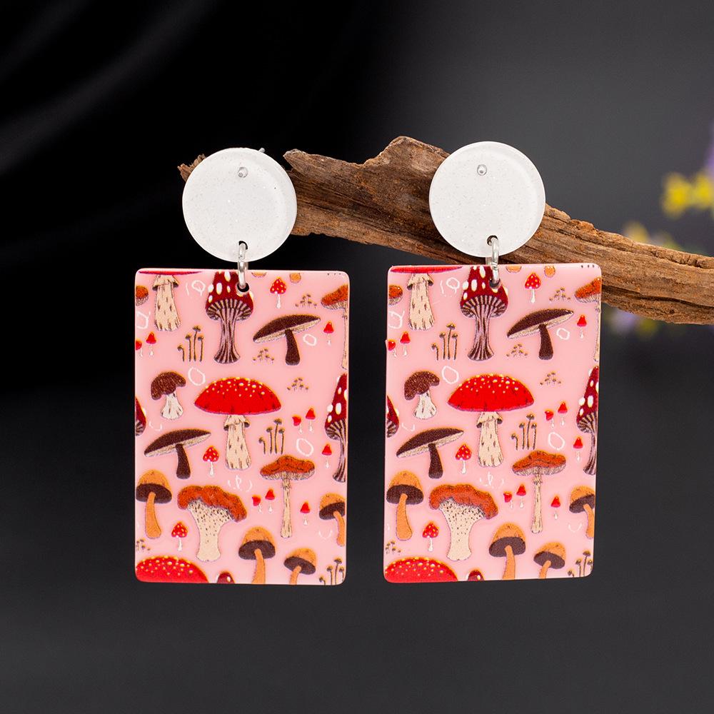 Trendy Pink Geometric 3D Mushroom Earrings - Cute Acrylic Accessories