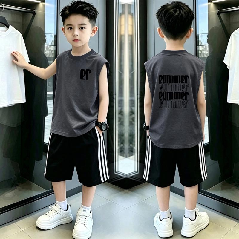 Cool & Handsome Sleeveless Vest Set for Boys, Summer New Arrivals, Sizes 6-12, Two-Piece