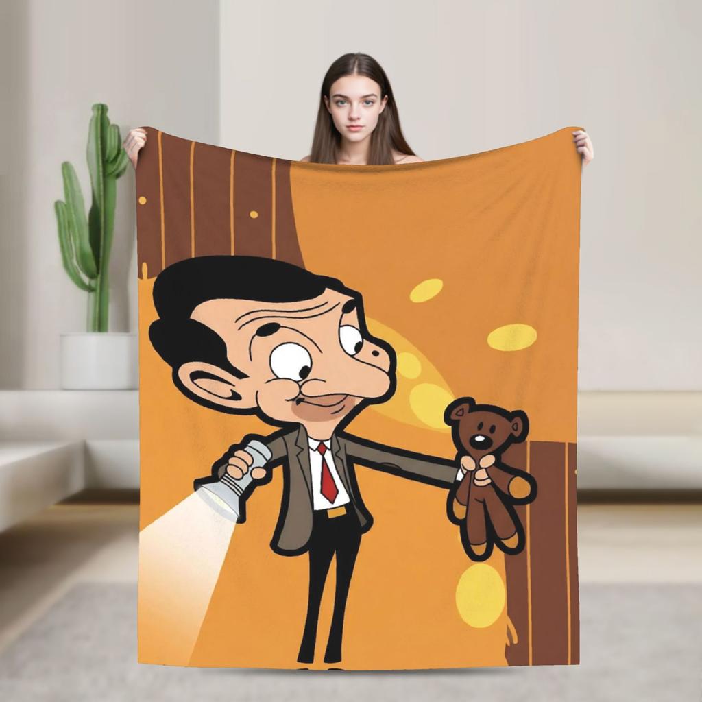 Mr. Beans Teddy Bear Blankets Fleece Spring/Autumn Cartoon Multifunction Soft Throw Blanket For Bedding Travel Bedding Throws