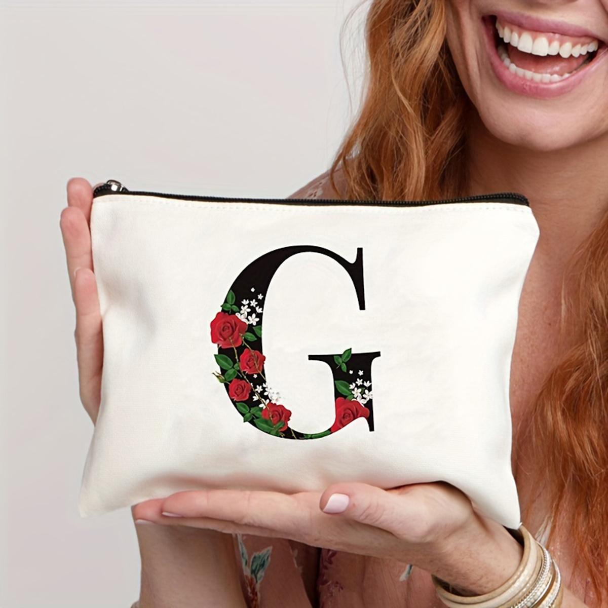 

Простая красивая косметичка с цветочным принтом и буквой, дорожный косметический органайзер для женщин и девушек, подарок на Новый год, День святого Валентина G