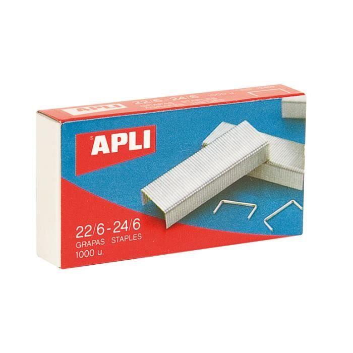 Agrafes - APLI - Boite de 1000 - 22/6 mm - 24/6 mm - Acier