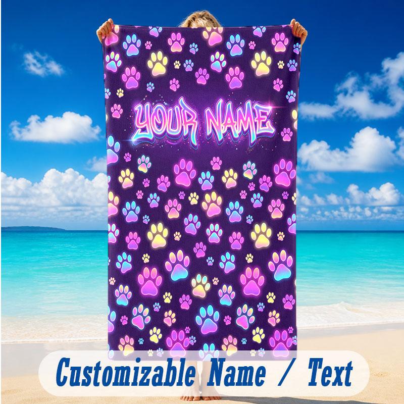 Dog Theme Beach Towel Personalized Custom Name & Text Soft Quick Dry Beach Towel for Swimming Travel