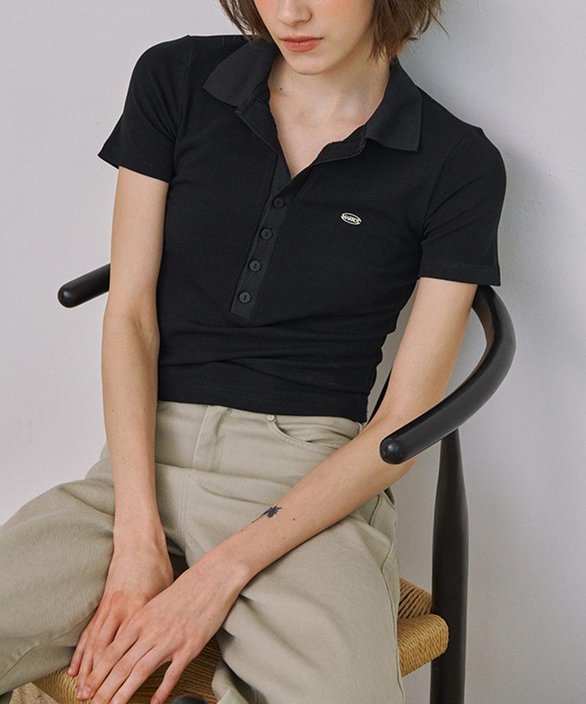 MARROT Slim Button Collar T-Shirt_Black