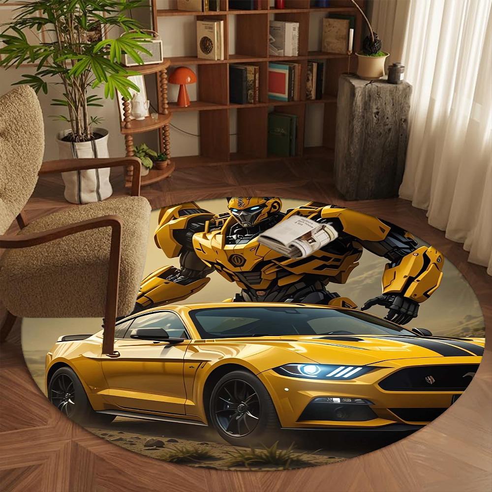 Bumblebee round Area Rug Non-Slip Washable Soft Circle Carpet for Living Room Bedroom Home Decor
