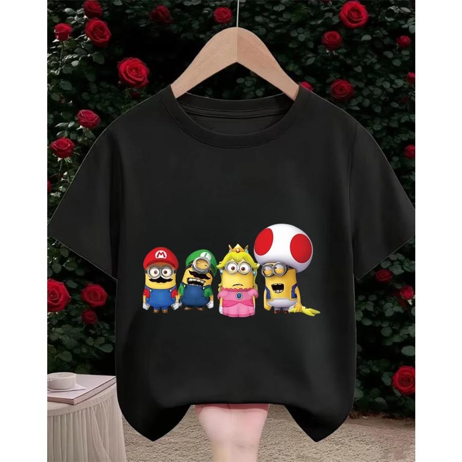 

Boys and Girls Cute Minions T-shirt Summer Crew Neck Fashionable Street Popular Cartoon Casual 100
