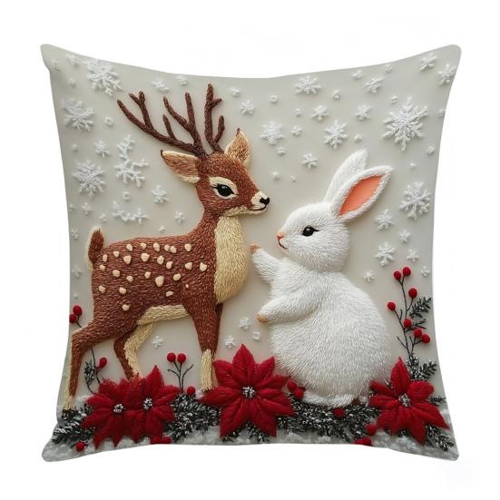 Christmas Pillow Cover 18x18 Inch Santa Reindeer Cushion Cover with Hidden Zipper Tree Snowman