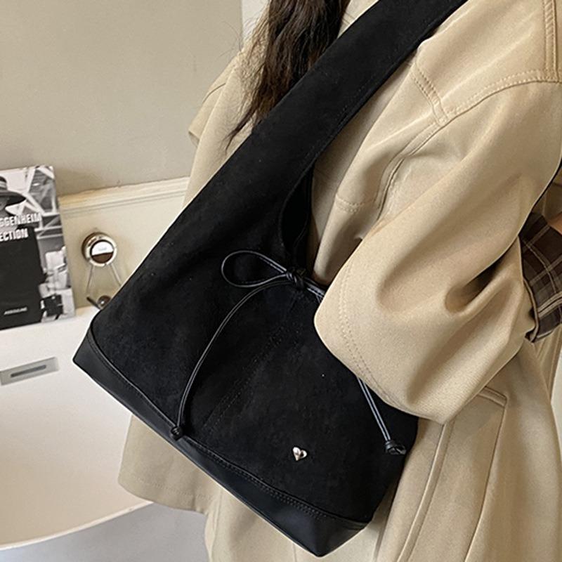 Bag women's new large-capacity retro suede tote bag French bow shoulder bag bucket armpit bag