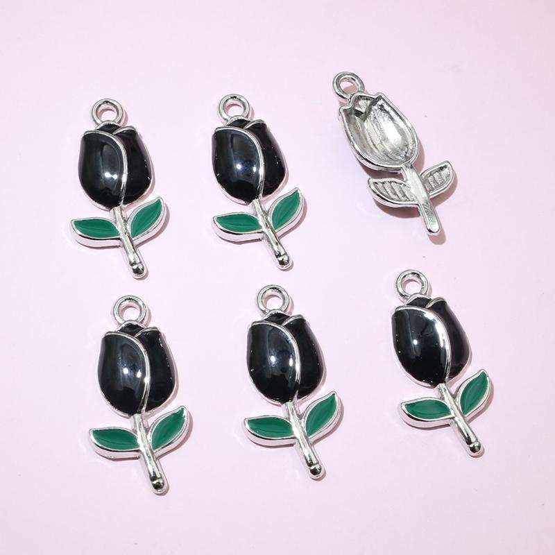 20pcs 21x10mm Enamel Rose Bud Flower Charms Pendant Alloy Metal DIY Jewelry Making Accessories Findings for Necklace Earrings
