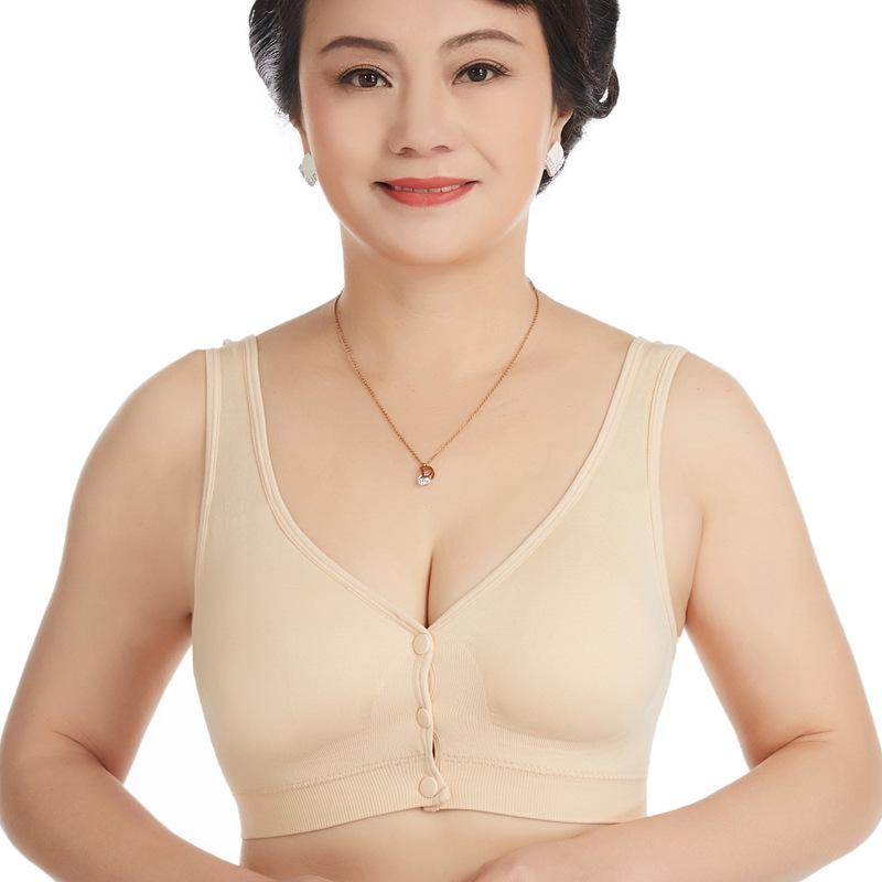 

Бюстгальтер большого размера с застежкой спереди для женщин среднего возраста, жилет для большой груди, бюстгальтер без косточек 4XL абрикосовый
