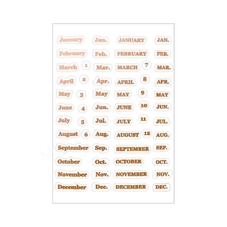 Hot Stamping English Calendar Sticker Budget Month Transparent PET Sticker Index Ear Label Sticker