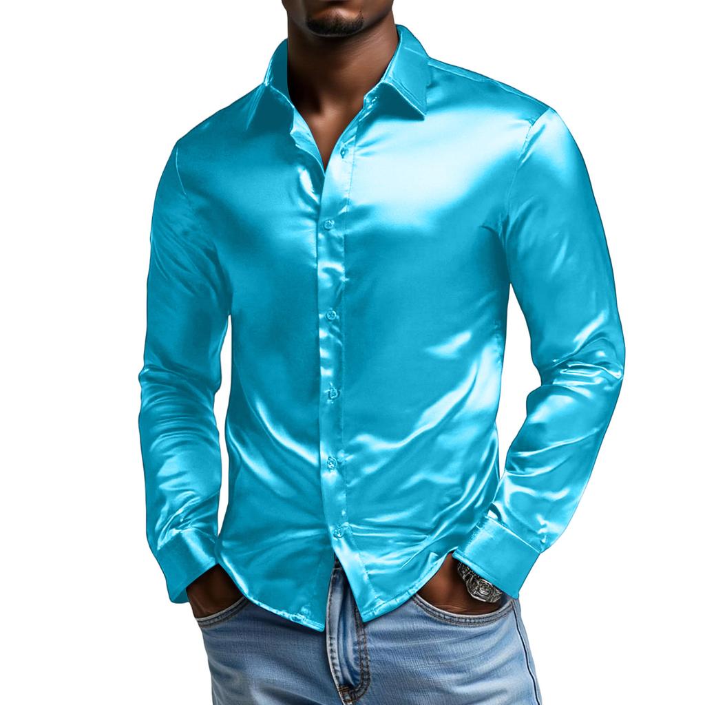 Męska Koszula z Długim Rękawem, Jednym Guzikiem i Kołnierzem Klapowym