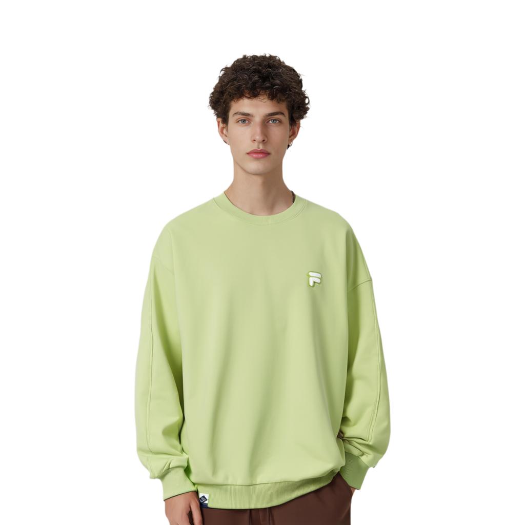 FILA FUSION FOB Loose Fit Fleece Lined Knitted Fabric Crew Neck Pullover Sweatshirt Unisex Butter Fruit Green T11U433203F-GN