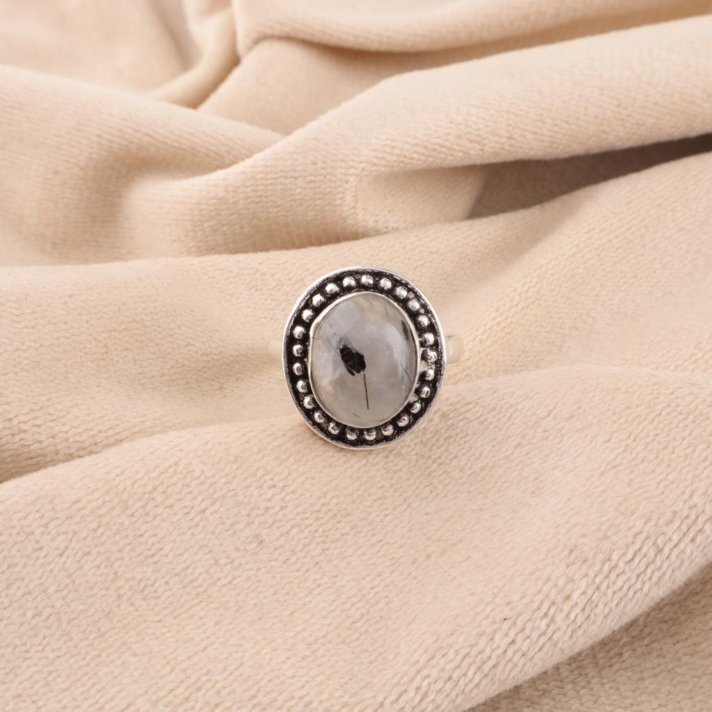 Bague Fait Main en Argent Sterling 925 avec Pierre Gemme Rutile Noir Pour Filles RR-62-24