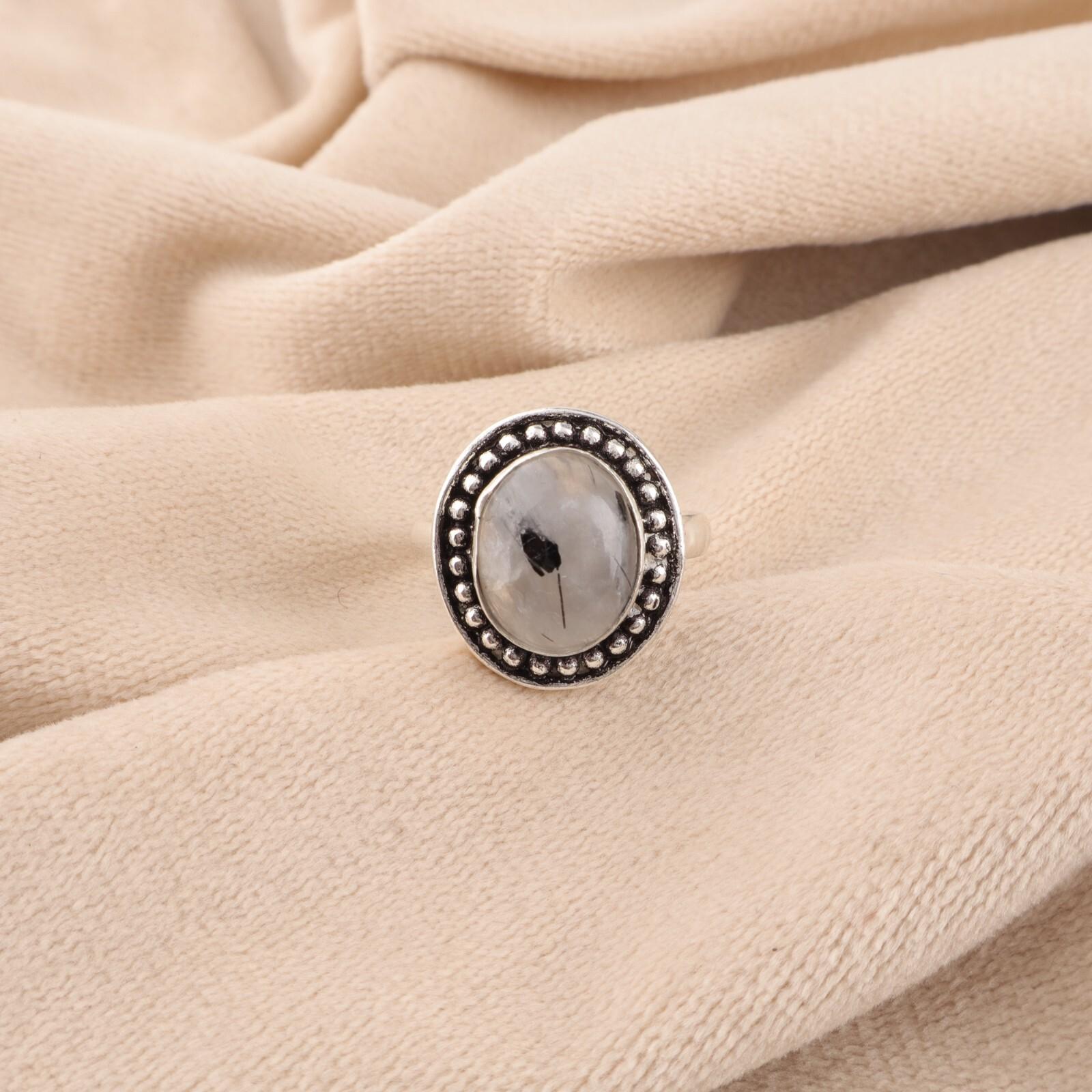 

Черный рутил драгоценный камень 925 стерлинговое серебро ювелирные изделия ручной работы кольцо для девочек RR-62-24 7