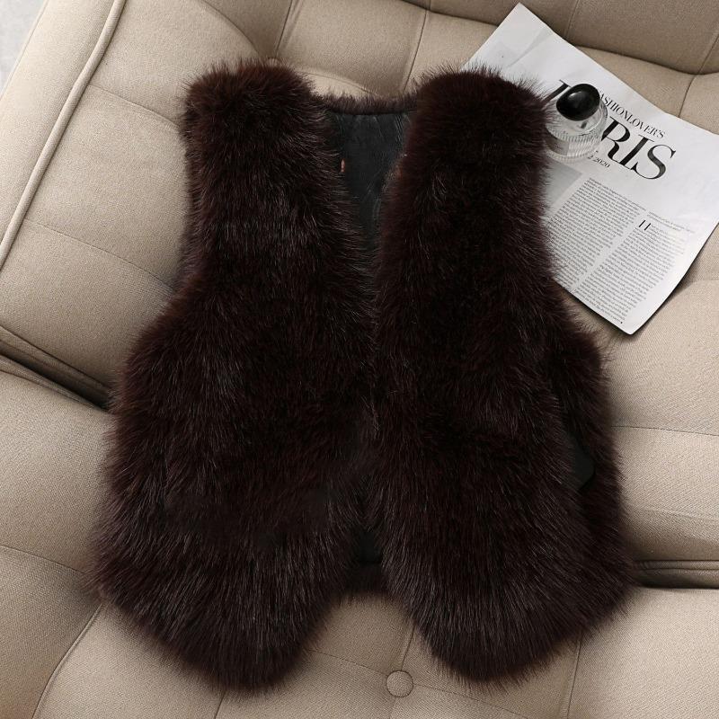 Herbst Winter Faux Fuchs Pelz Weste Kurzer Roter Mantel für Damen Süße und Warme Oberteile
