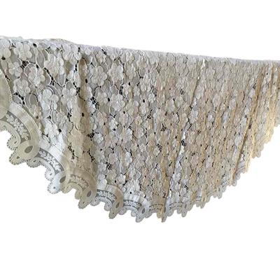 Vivienne 143cm Round Tablecloth with Floral Ribbon Lace Table and Table Center (WK0624N2) Off-White Embroidery, Runner,