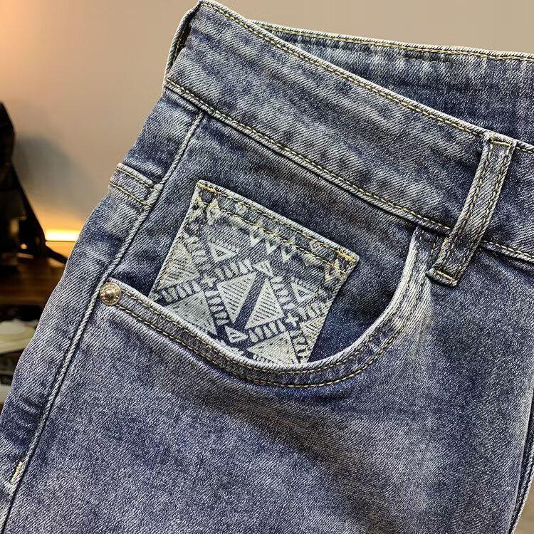 Men's Summer Thin Ripped Denim Shorts with Embroidery - Personalized Casual Breeches by Fashion Brand