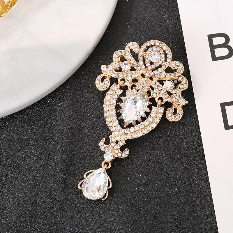 

Women S Retro Personality Multifunctional Droplet Shaped Brooch Pendant Dual-Purpose Rhinestone Clothing Accessory Clip 9x5cm