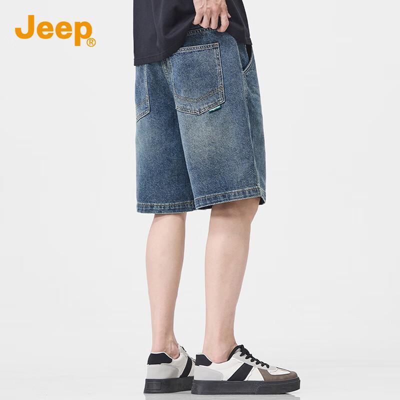 JEEP Men's Vintage Washed Loose Straight Denim Shorts