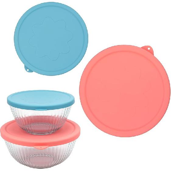 3 Pack Silicone Replacement Lids for Pyrex 7402-S 1.3 Qt, 7403-S 2.3 Qt, 7404-S 4.5 Qt Sculpted Tinted Glass Mixing Bowls (BOWL NOT INCLUDED) 1.3-Qt Lid + 2.3-Qt Lid