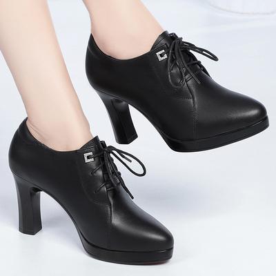 Scarpe Oxford in Pelle Morbida con Fondo Spesso Stringate Britanniche Décolleté con Plateau da Donna 2024 Scavate Tacco Alto a Blocco Scarpe Ufficio Mamma