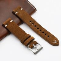 Handmade Vintage Cowhide Flannel Watch Band New Genuine Suede Leather Quick Release 18/20/22/24mm Smart Watch Bands Raw Ear