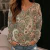 2025 New Women's Casual V-neck Long-sleeved Pullover Digital Printed Sweatshirt