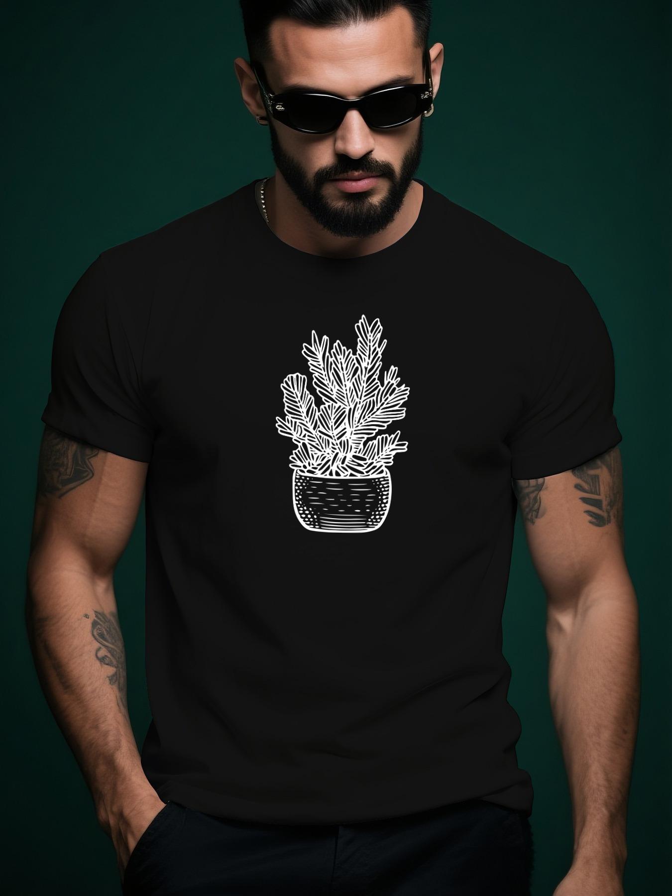 Summer Tshirt with Hand-Drawn Potted Plant Illustration XXL