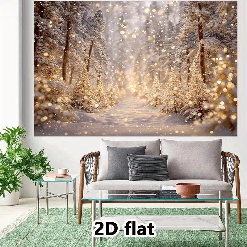 2D Cozy Winter Forest Wall Hanging, 2D Flat Print Snowy Pine Tree Tapestry for Living Room 47.2x31.5inch/120*80cm