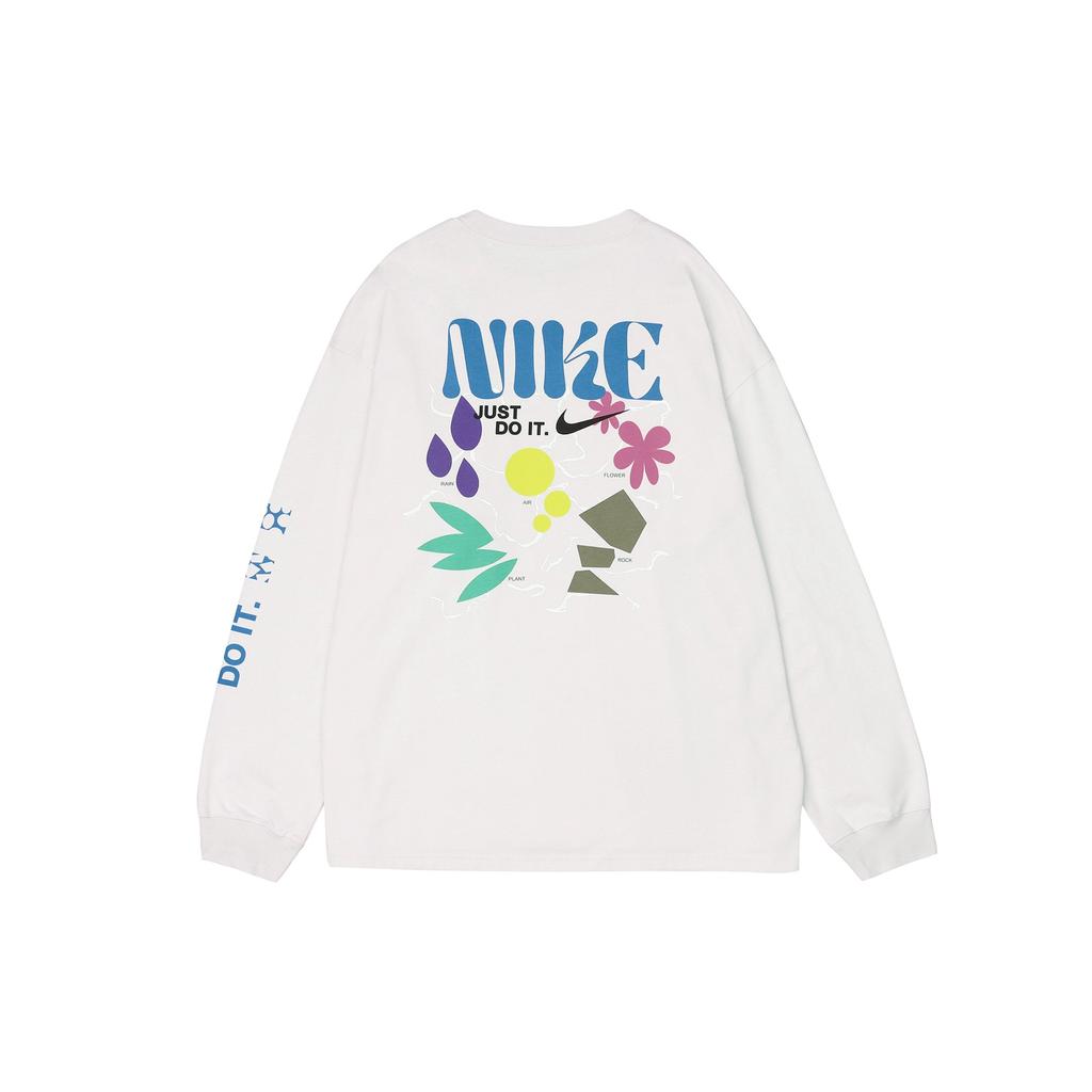 Nike Logo Embroidered Crew Neck Loose Long Sleeve T-Shirt Men Tops White FJ7682-030