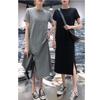 Abito T-shirt da donna midi con spacco 2025 - Maniche corte, ampio, sopra il ginocchio, scollo rotondo, stile estivo