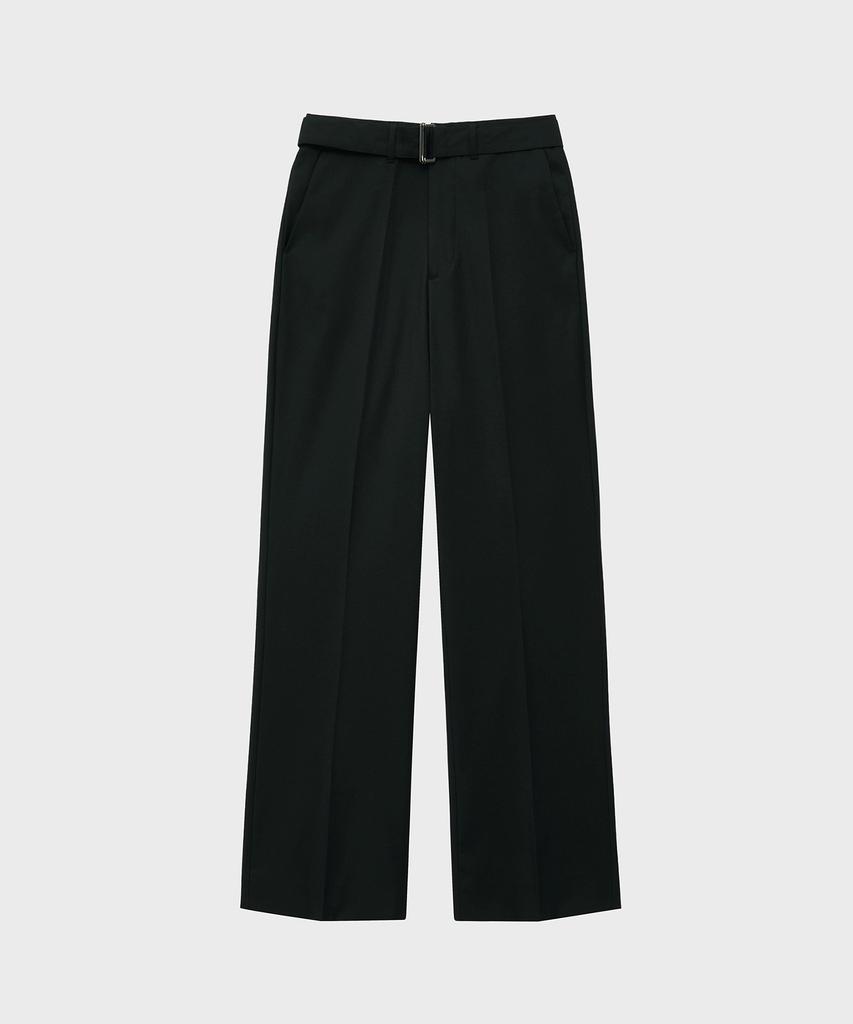 NOIRER Belted Wool Flare Slacks (Black)