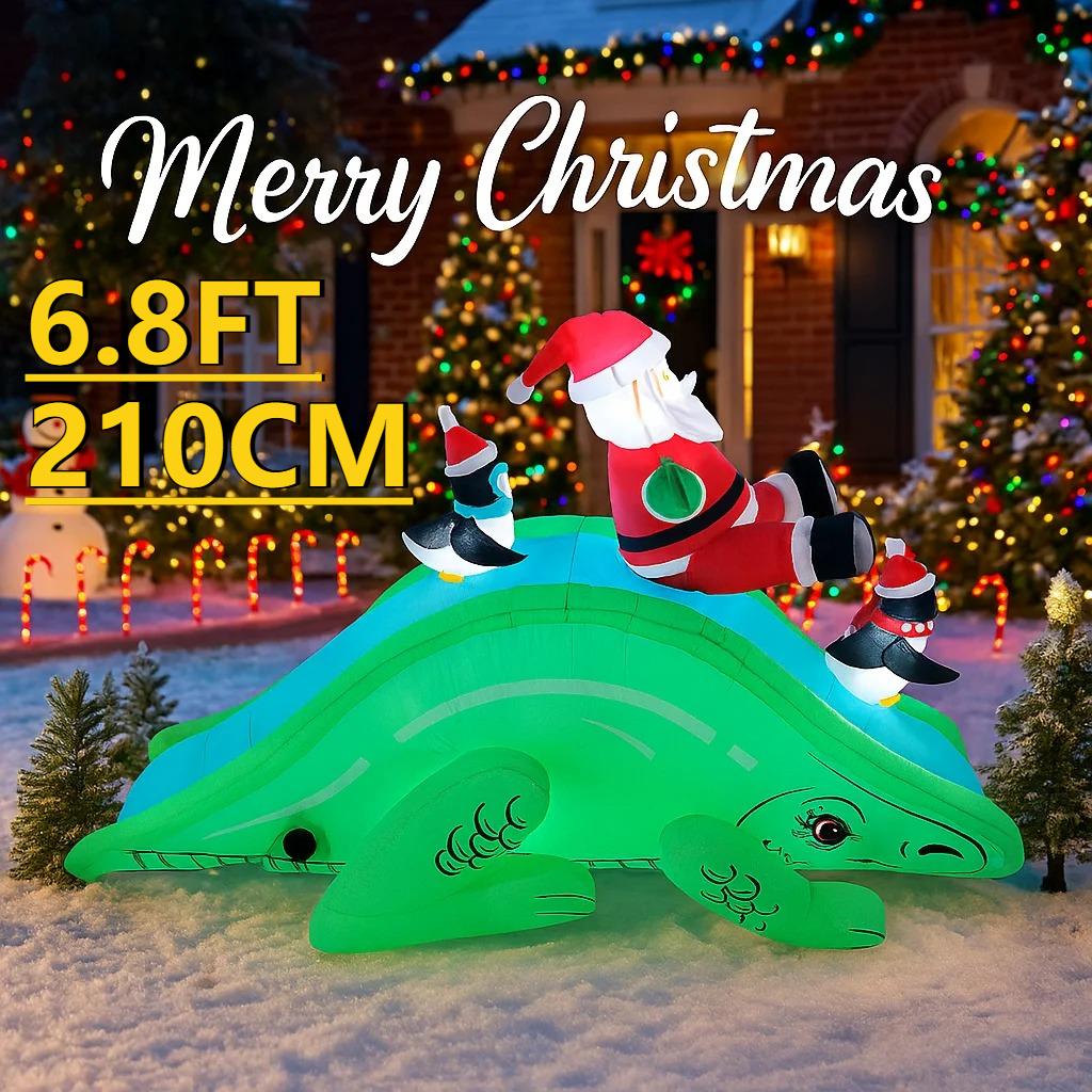 6.8FT Xmas Holiday Inflatable Yard Decor Santa Dinosaur Slide Penguins LED Christma Decoration Toy Supplies Home Ornaments Gifts