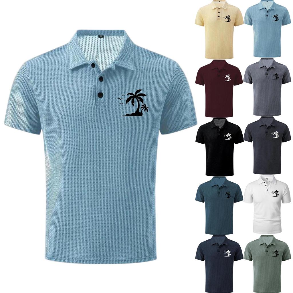 Men's Summer High-End Mesh Ice Silk Short Sleeve T-Shirt Polo Collar Lightweight Breathable Fabric Casual Fit