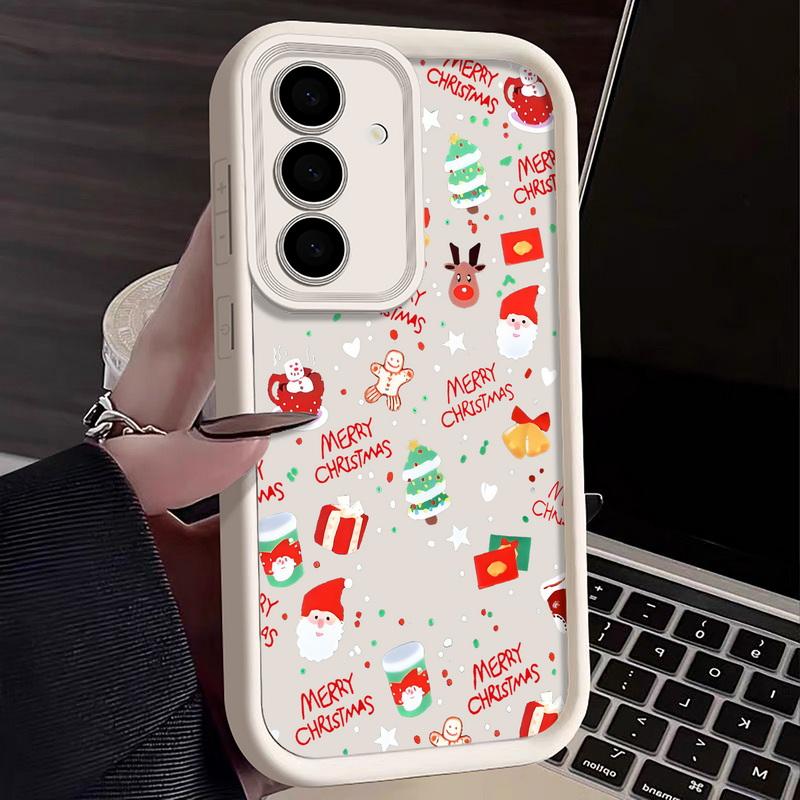 Cartoon Christmas Snowman Printed Back Cover For Samsung Galaxy S25 Edge S24 FE S23 S22 Ultra Plus A17 A56 A36 A16 A15 A55 A54 A53 5G Soft Phone Cover