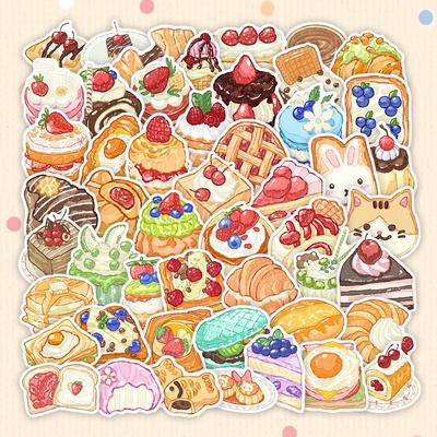 Set da 50 Fogli di Adesivi 3D Dipinti a Mano con Paesaggi e Dolci per Decorazione di Diario Creativo