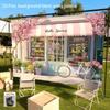 2D Spring Flower Shop Backdrop with Cherry Blossoms Banner