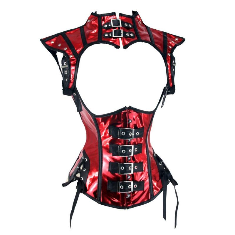 Dámský Rock Steampunk Korzet z Umělé Kůže Stahovák Pasu Šála Set